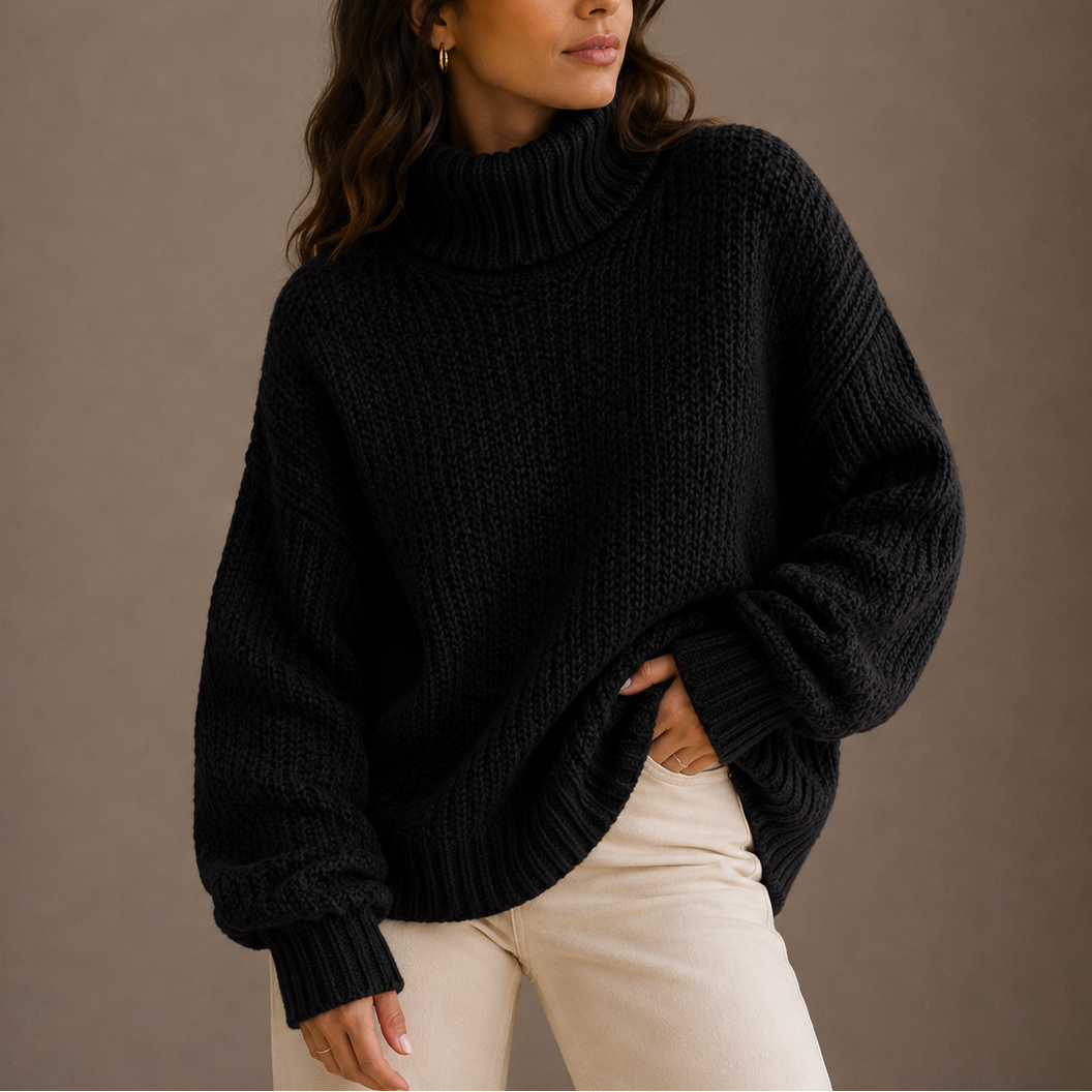 Women's Oversized Chunky Knit Jumper with Turtleneck