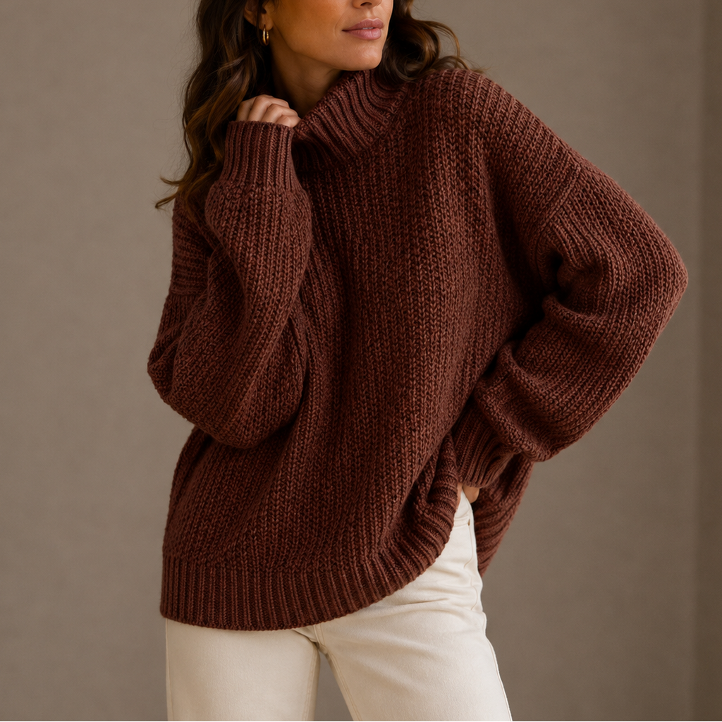 Women's Oversized Chunky Knit Jumper with Turtleneck