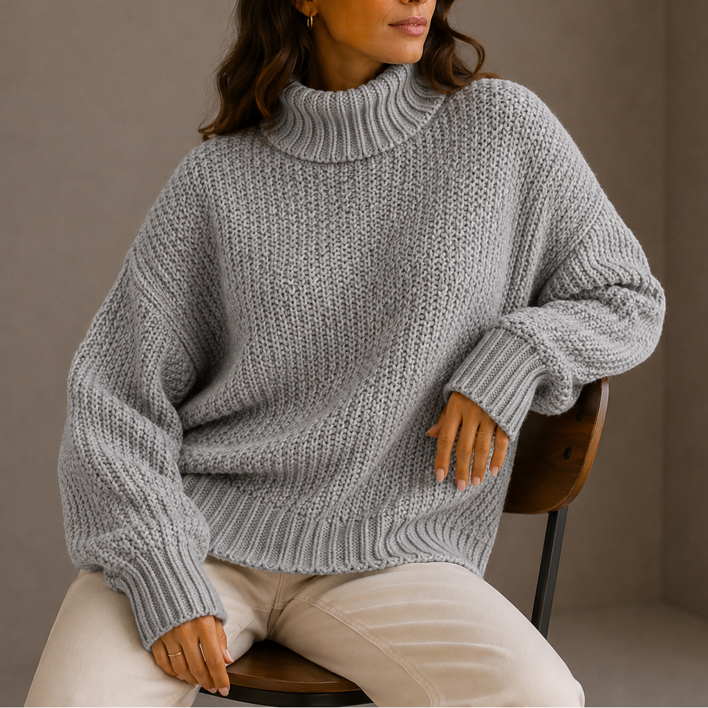 Women's Oversized Chunky Knit Jumper with Turtleneck