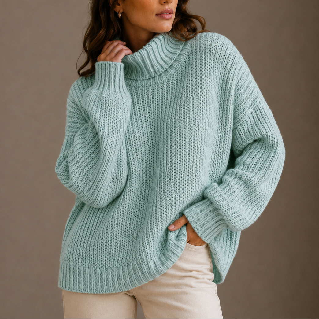 Women's Oversized Chunky Knit Jumper with Turtleneck