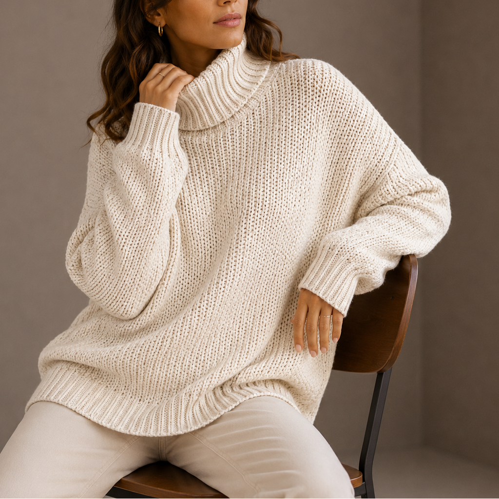 Women's Oversized Chunky Knit Jumper with Turtleneck