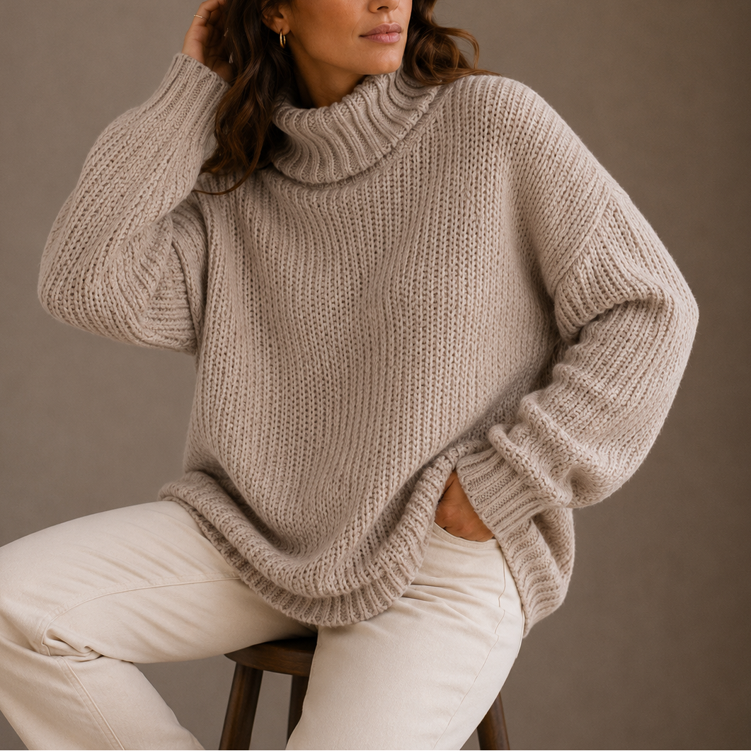 Women's Oversized Chunky Knit Jumper with Turtleneck