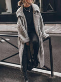 Women's Chunky Cable Knit Longline Cardigan with Lapel Collar