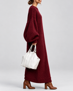 Women's Oversized Chunky Knit Maxi Jumper Dress with Balloon Sleeves