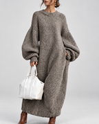 Women's Oversized Chunky Knit Maxi Jumper Dress with Balloon Sleeves