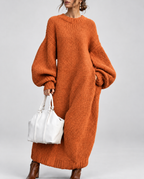 Women's Oversized Chunky Knit Maxi Jumper Dress with Balloon Sleeves