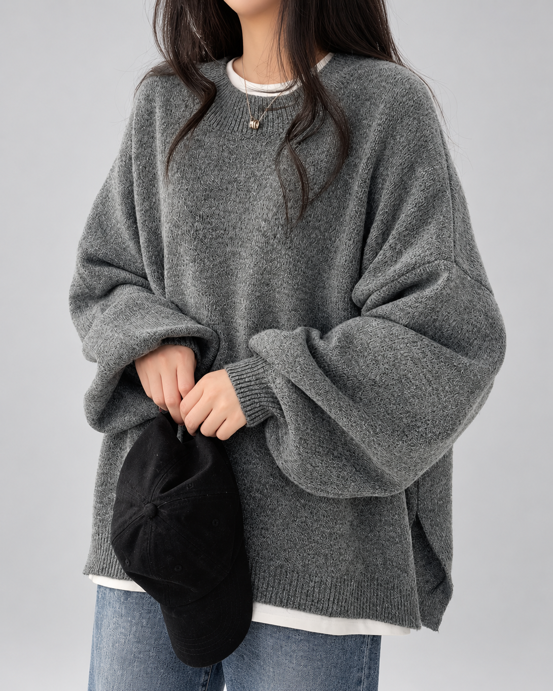 Women's Crew Neck Oversized Jumper with Soft Knit