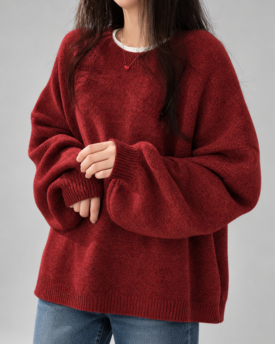 Women's Crew Neck Oversized Jumper with Soft Knit