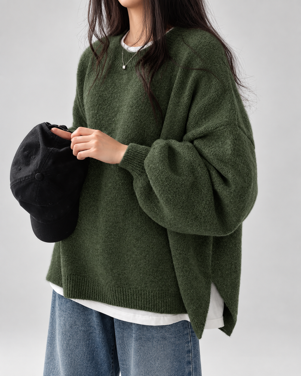 Women's Crew Neck Oversized Jumper with Soft Knit