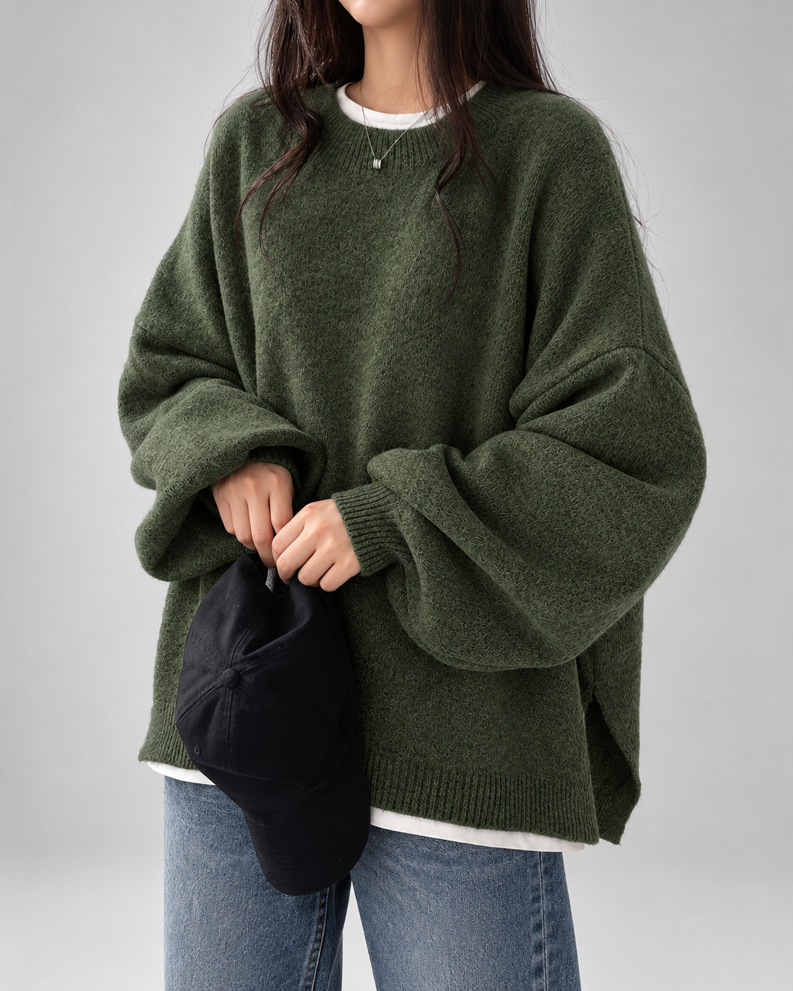 Women's Crew Neck Oversized Jumper with Soft Knit