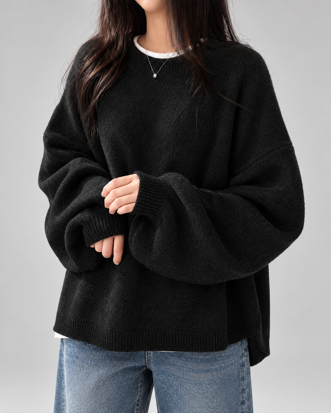 Women's Crew Neck Oversized Jumper with Soft Knit