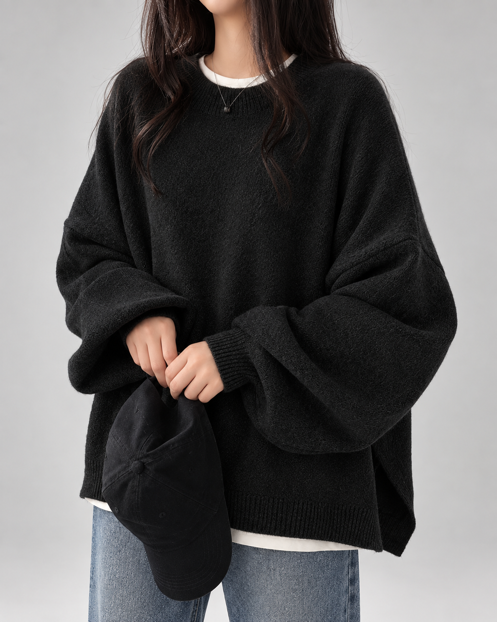 Women's Crew Neck Oversized Jumper with Soft Knit
