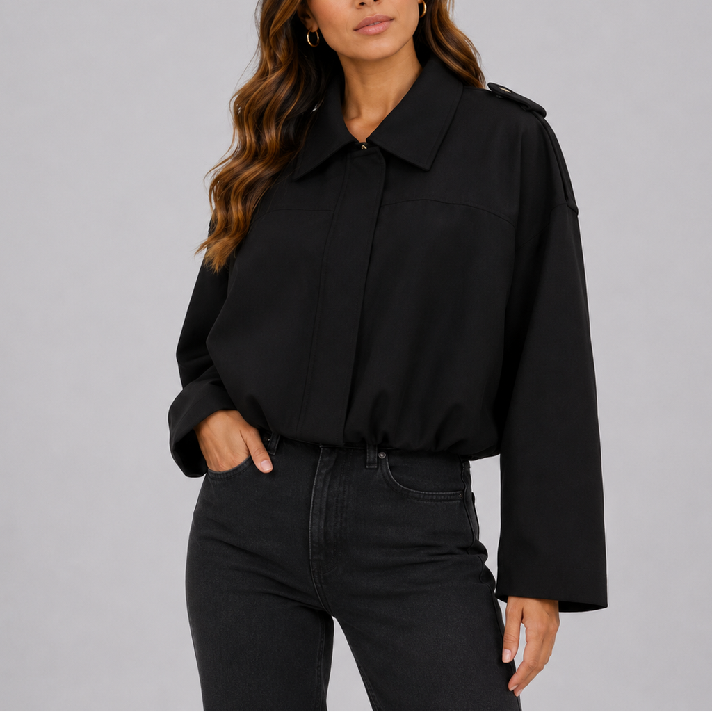 Women's Oversized Cropped Bomber Jacket with Collar