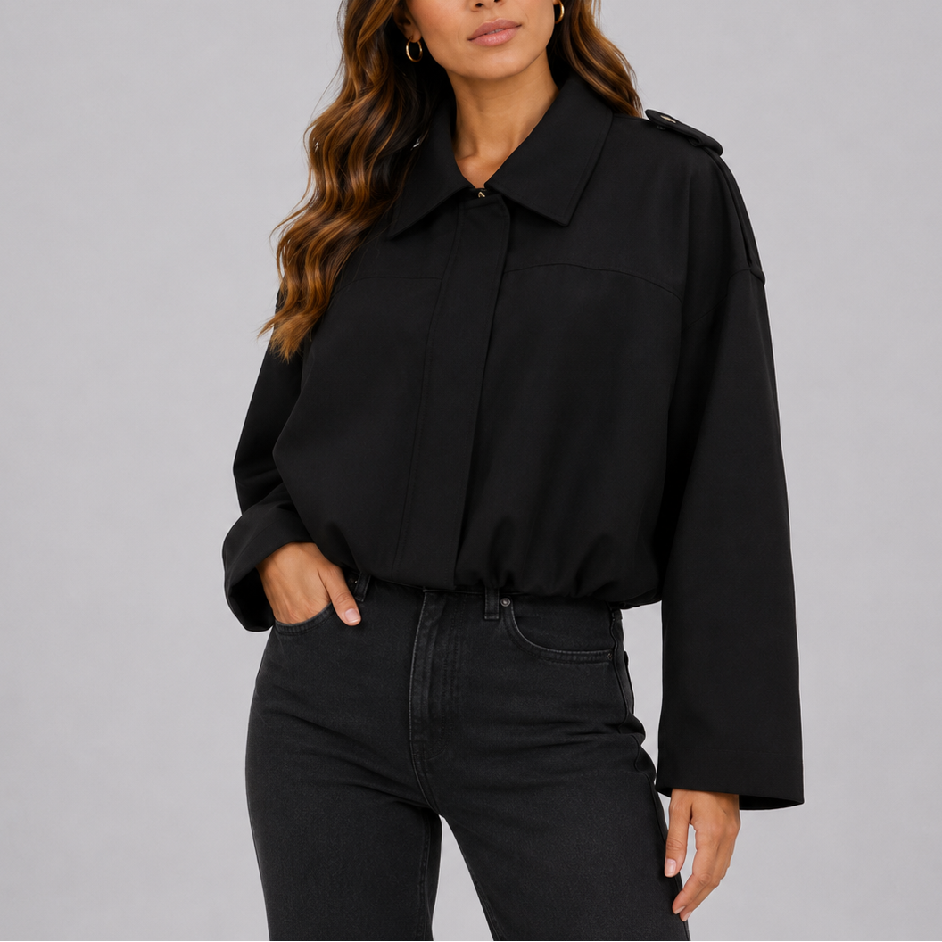 Women's Oversized Cropped Bomber Jacket with Collar