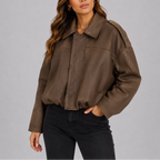 Women's Oversized Cropped Bomber Jacket with Collar