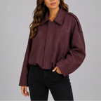 Women's Oversized Cropped Bomber Jacket with Collar
