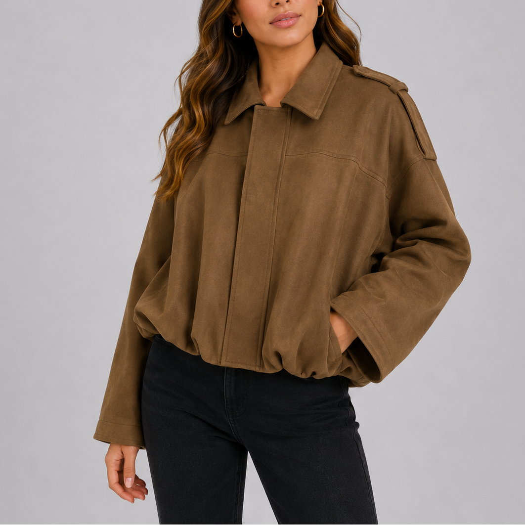 Women's Oversized Cropped Bomber Jacket with Collar