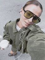 Women's Oversized Cropped Suede Style Bomber Jacket with Zip Front
