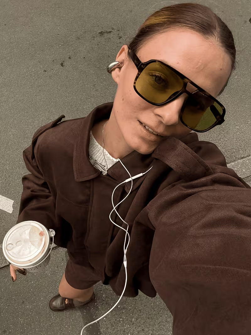 Women's Oversized Cropped Suede Style Bomber Jacket with Zip Front