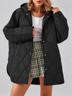 Women's Oversized Diamond Quilted Coat with Hood and Snap Front