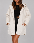 Women's Oversized Diamond Quilted Coat with Hood and Snap Front
