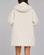 Women's Oversized Diamond Quilted Coat with Hood and Snap Front