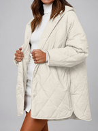 Women's Oversized Diamond Quilted Coat with Hood and Snap Front