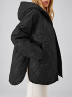 Women's Oversized Diamond Quilted Coat with Hood and Snap Front