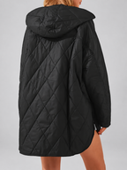 Women's Oversized Diamond Quilted Coat with Hood and Snap Front