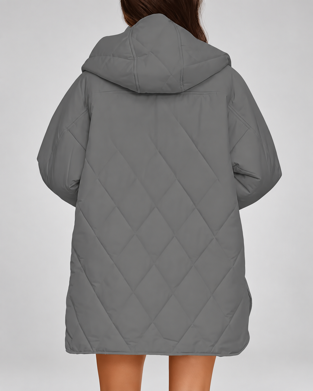 Women's Oversized Diamond Quilted Coat with Hood and Snap Front