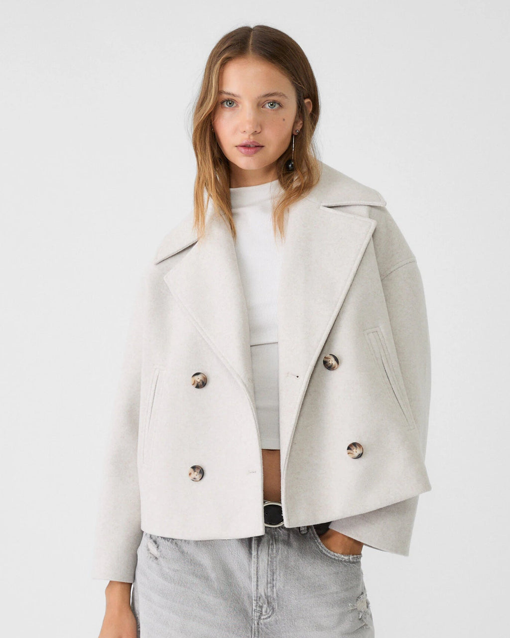 Women's Oversized Double Breasted Jacket with Lapel Collar