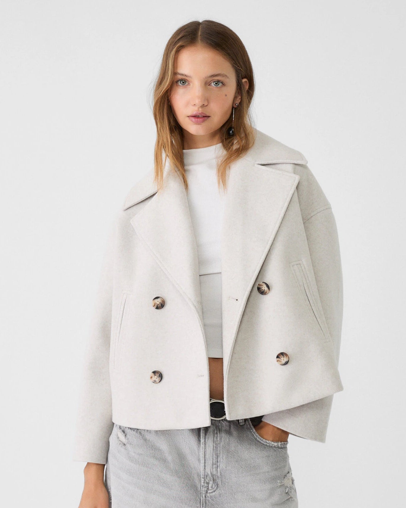 Women's Oversized Double Breasted Jacket with Lapel Collar