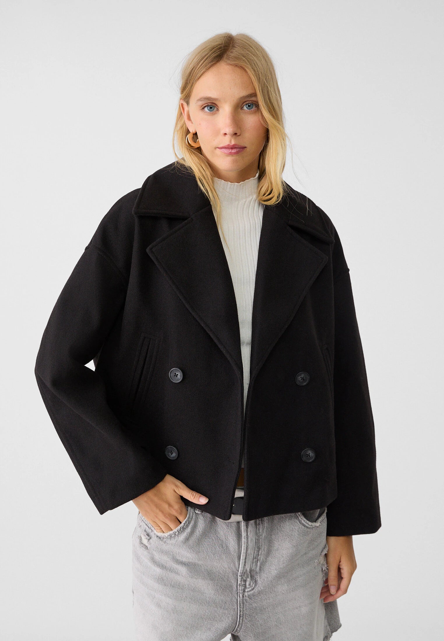 Women's Oversized Double Breasted Jacket with Lapel Collar