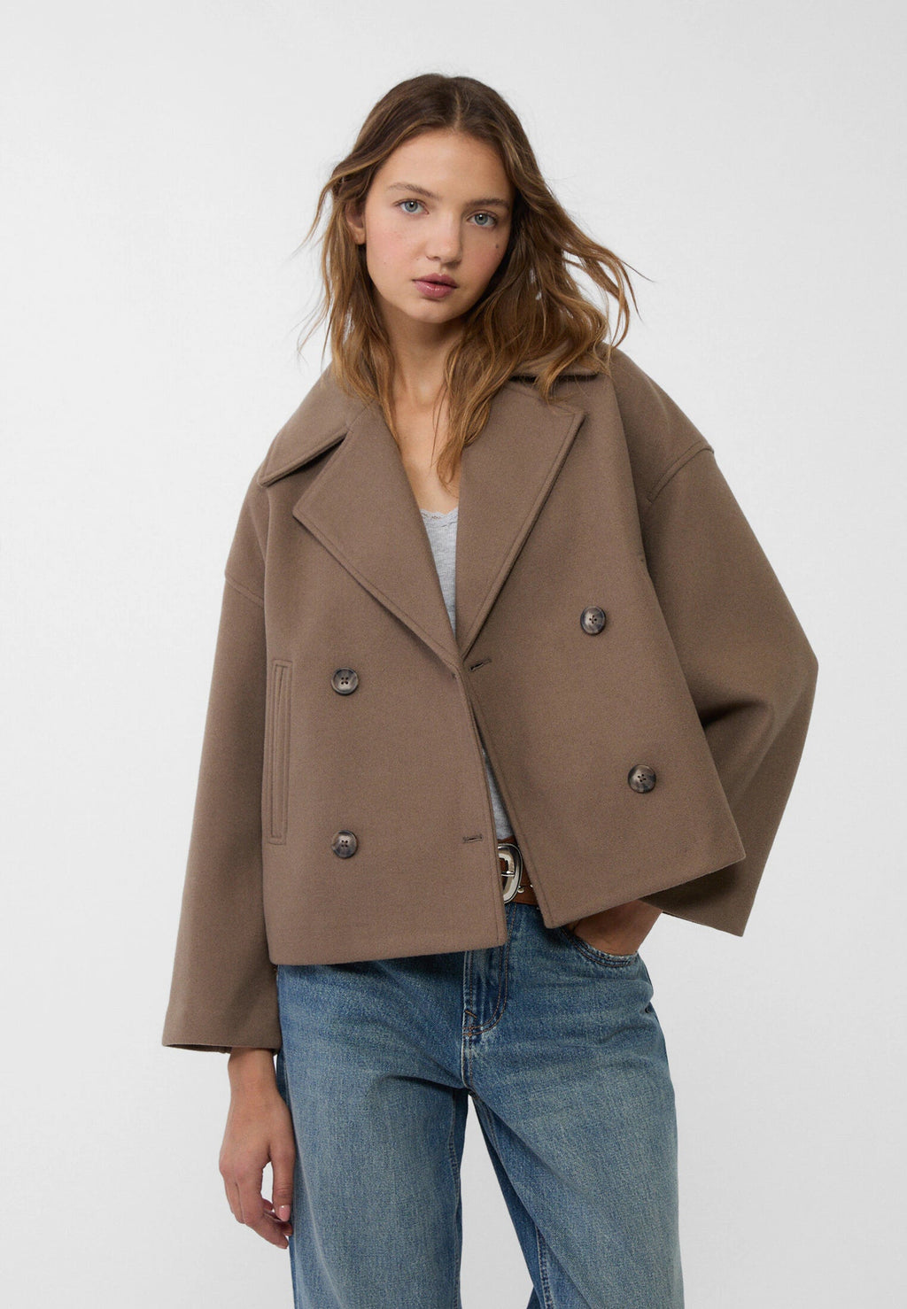 Women's Oversized Double Breasted Jacket with Lapel Collar
