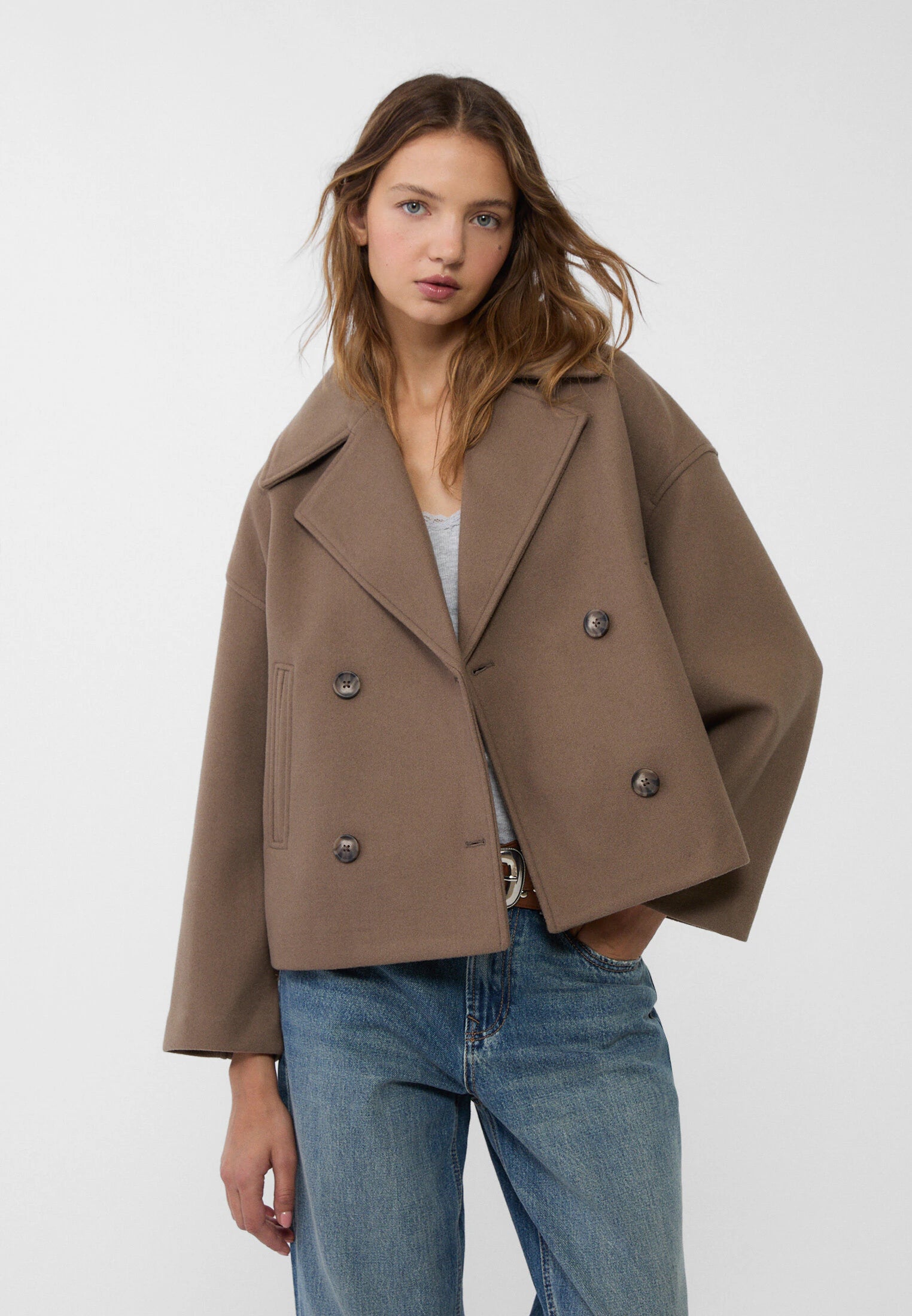 Women's Oversized Double Breasted Jacket with Lapel Collar