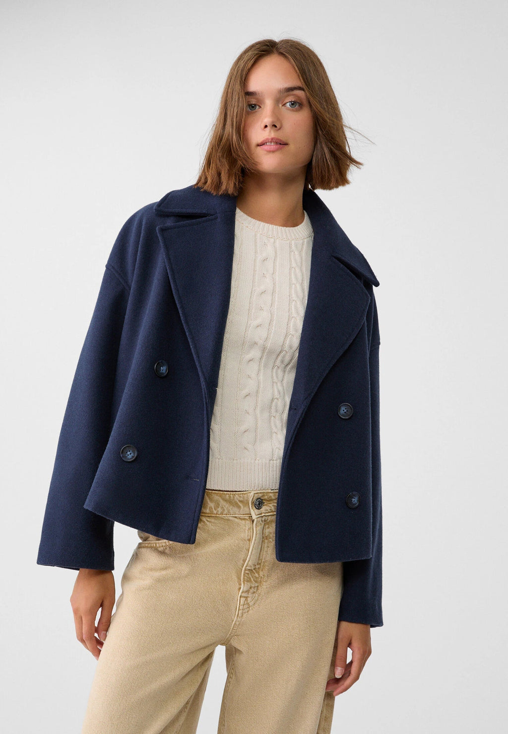 Women's Oversized Double Breasted Jacket with Lapel Collar