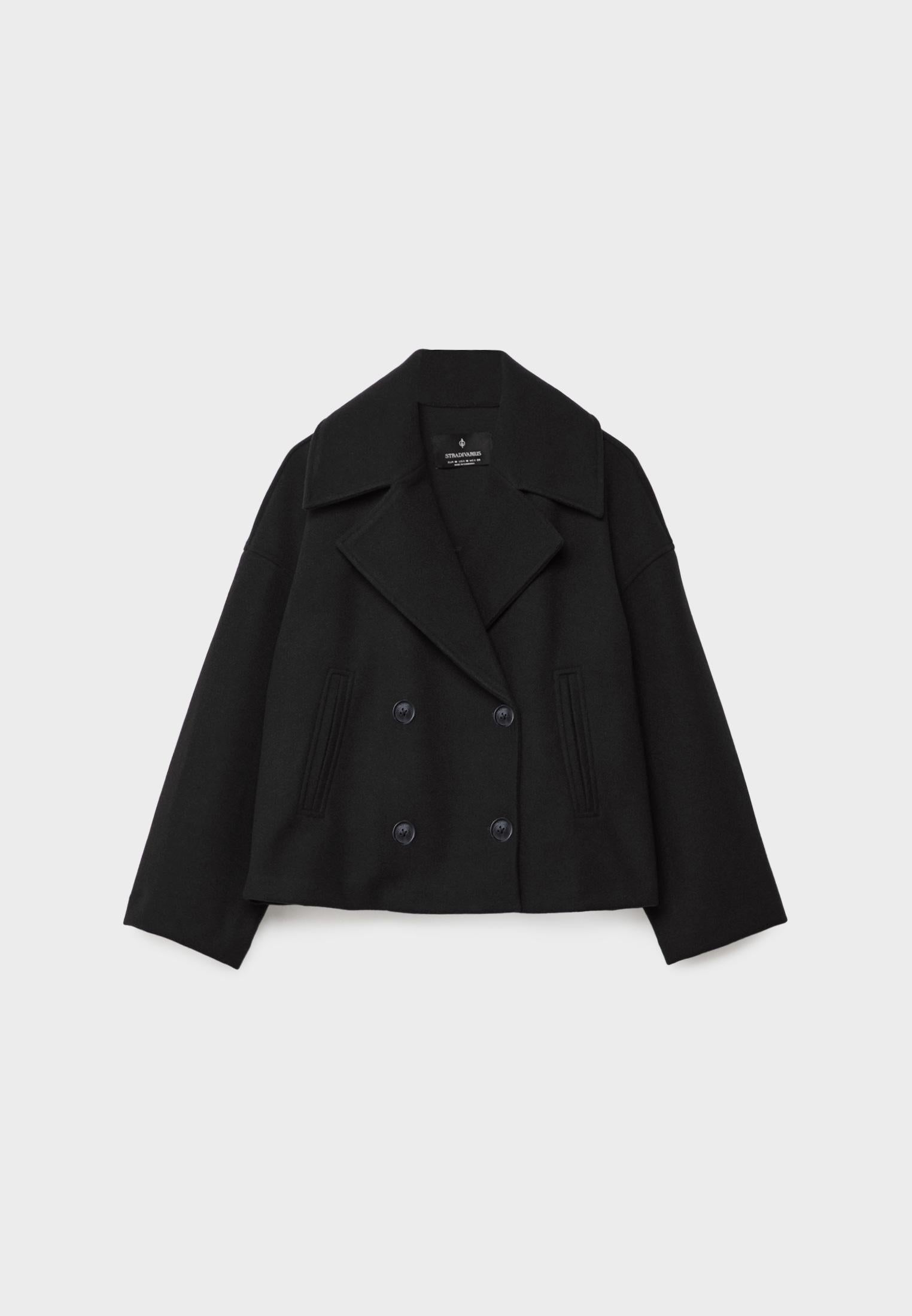 Women's Oversized Double Breasted Jacket with Lapel Collar