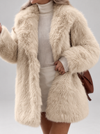 Women's Oversized Faux Fur Coat with Wide Lapels and Open Front