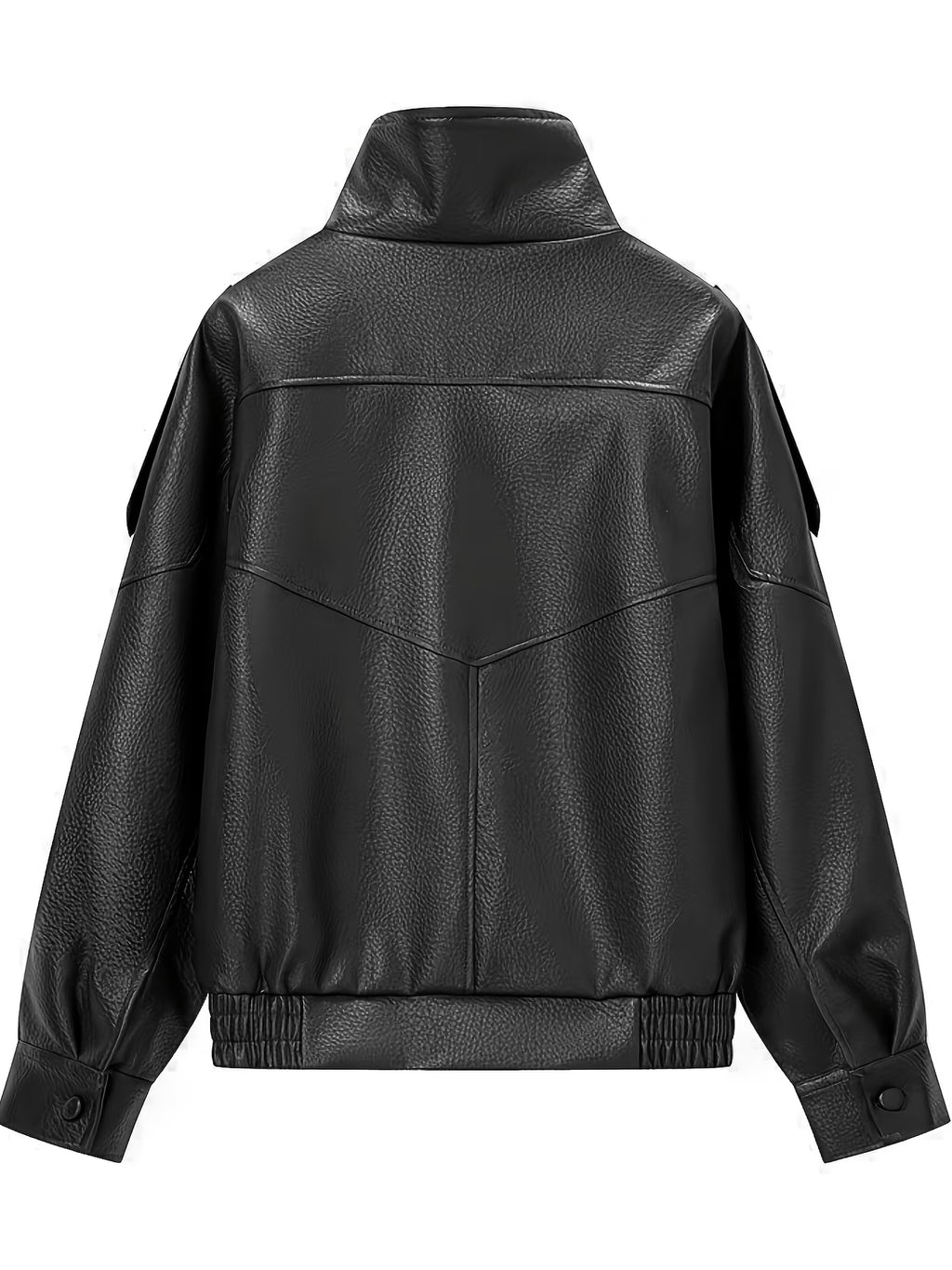 Women's Oversized Faux Leather Biker Jacket with High Collar and Zip Front