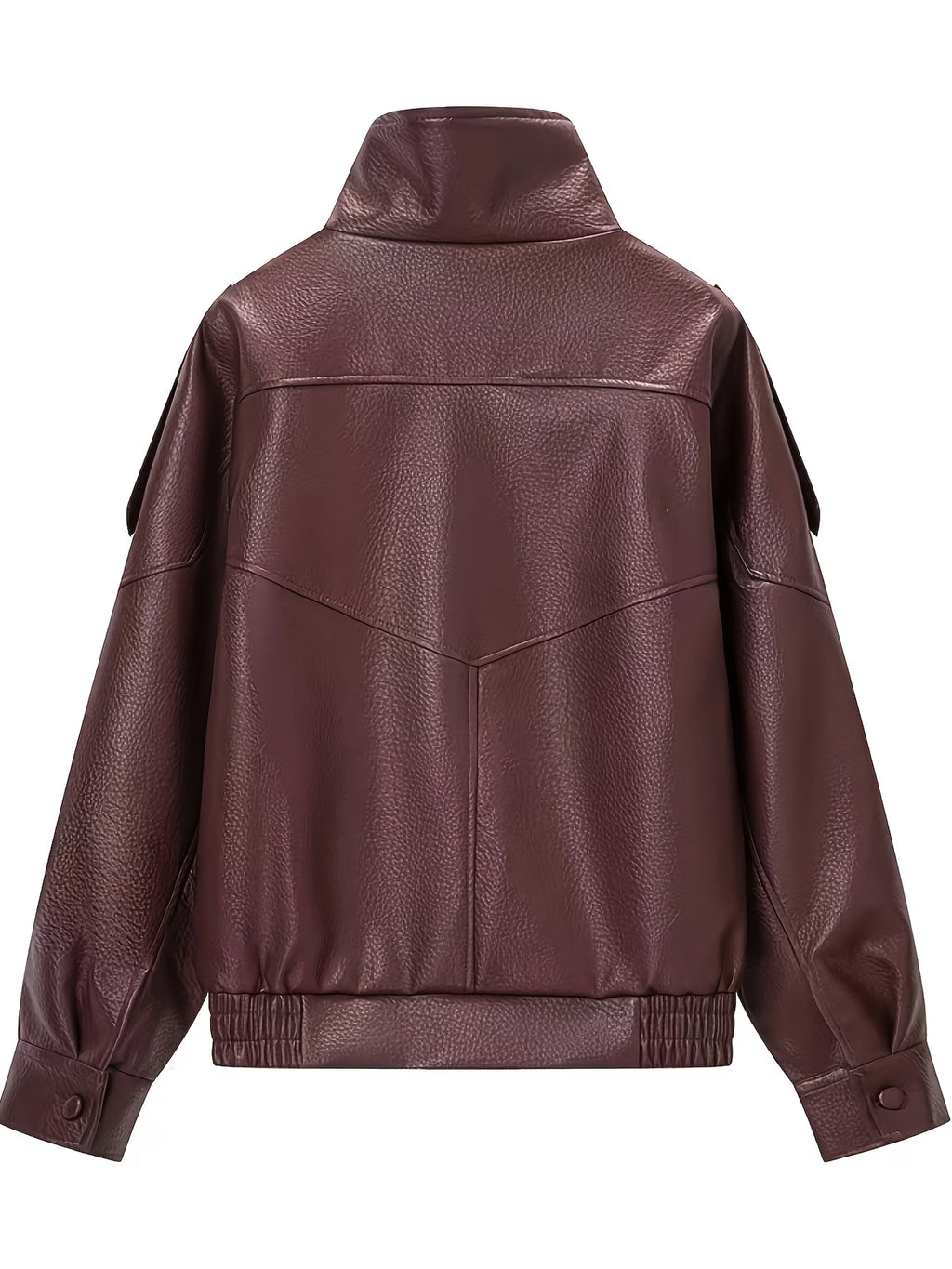 Women's Oversized Faux Leather Biker Jacket with High Collar and Zip Front