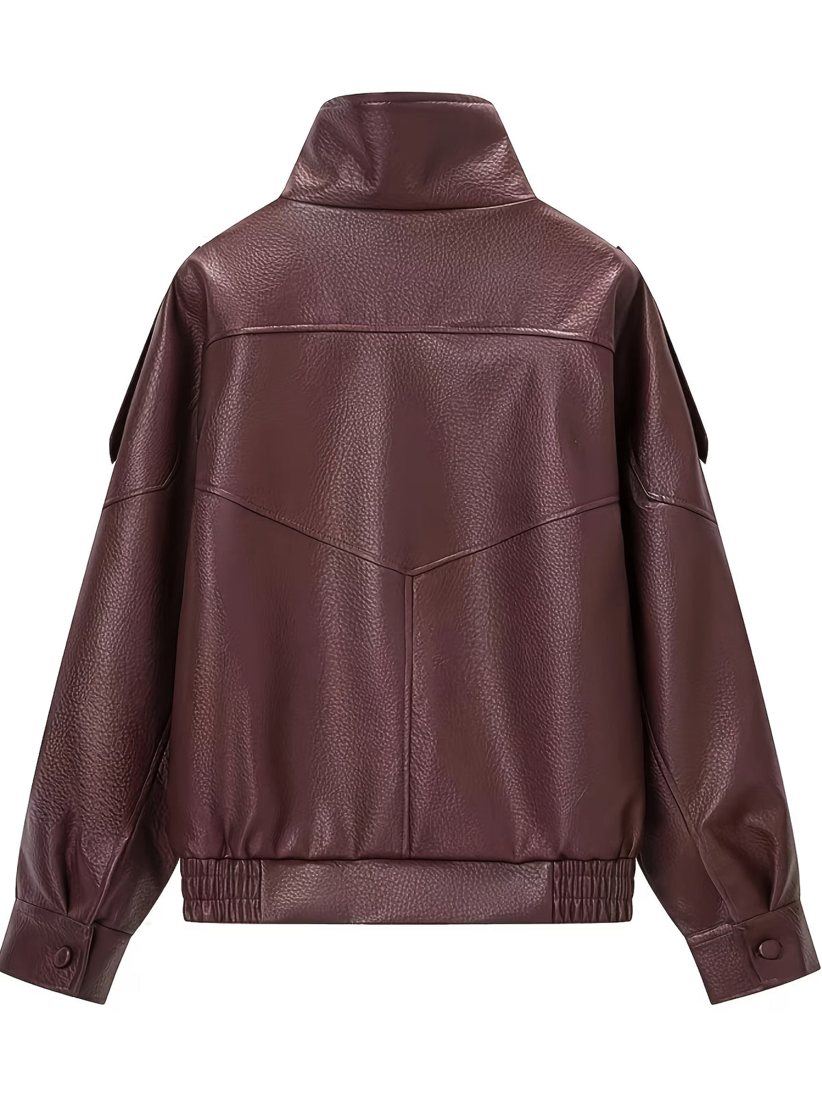 Women's Oversized Faux Leather Biker Jacket with High Collar and Zip Front
