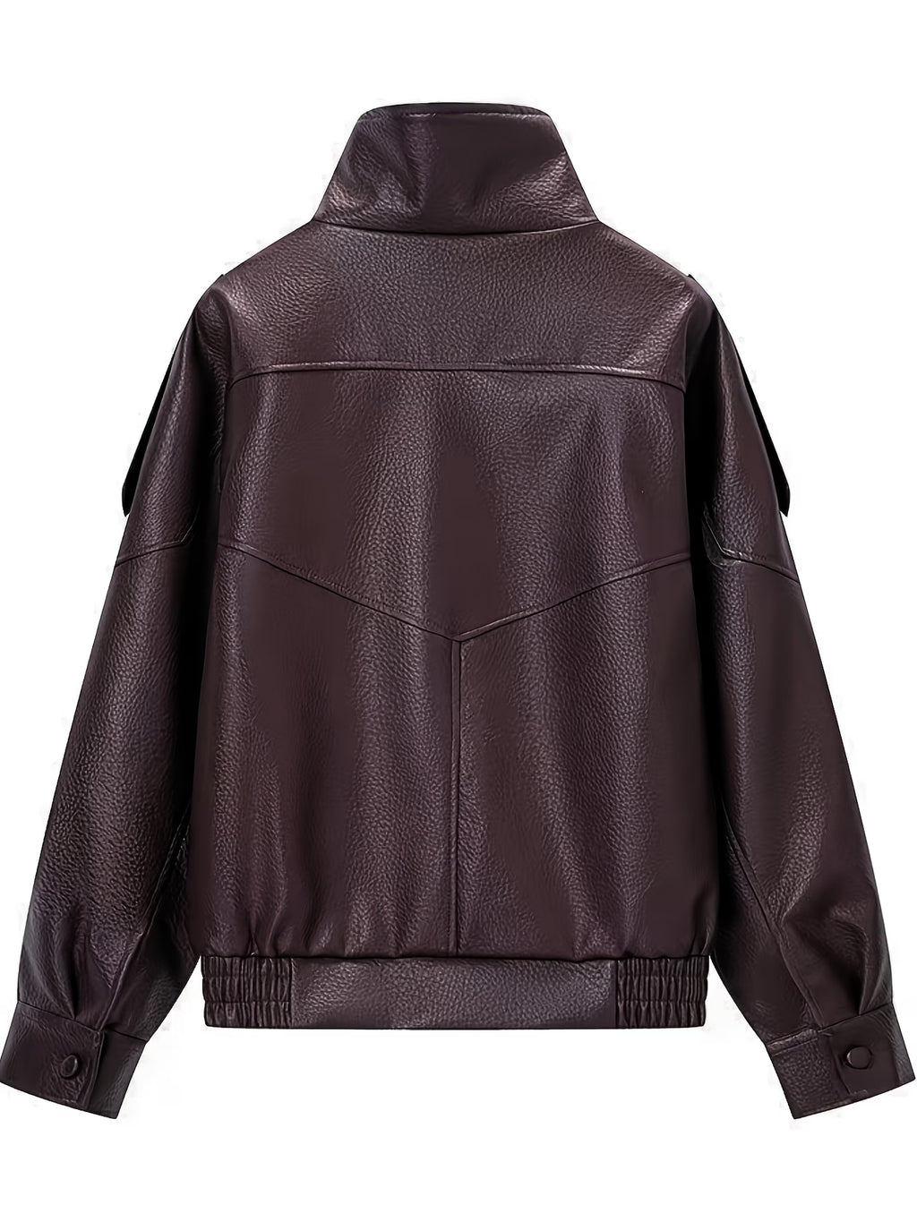 Women's Oversized Faux Leather Biker Jacket with High Collar and Zip Front