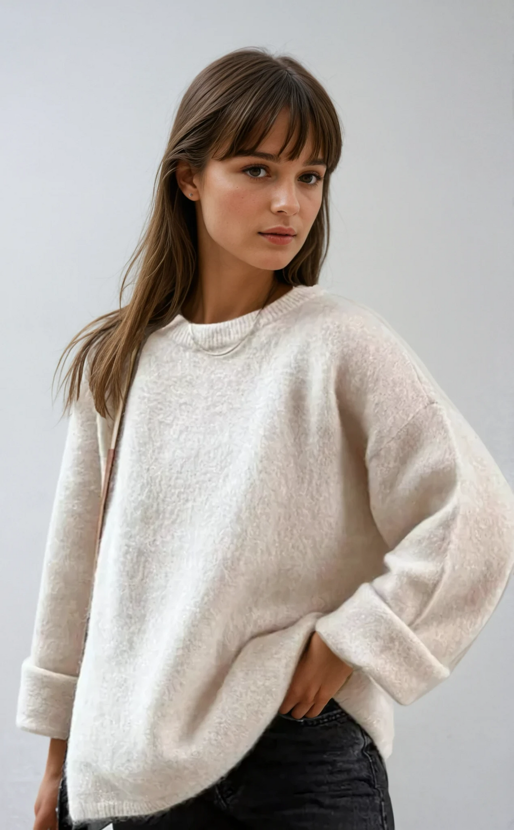 Women's Oversized Fluffy Wool Look Knit Crewneck Jumper 1