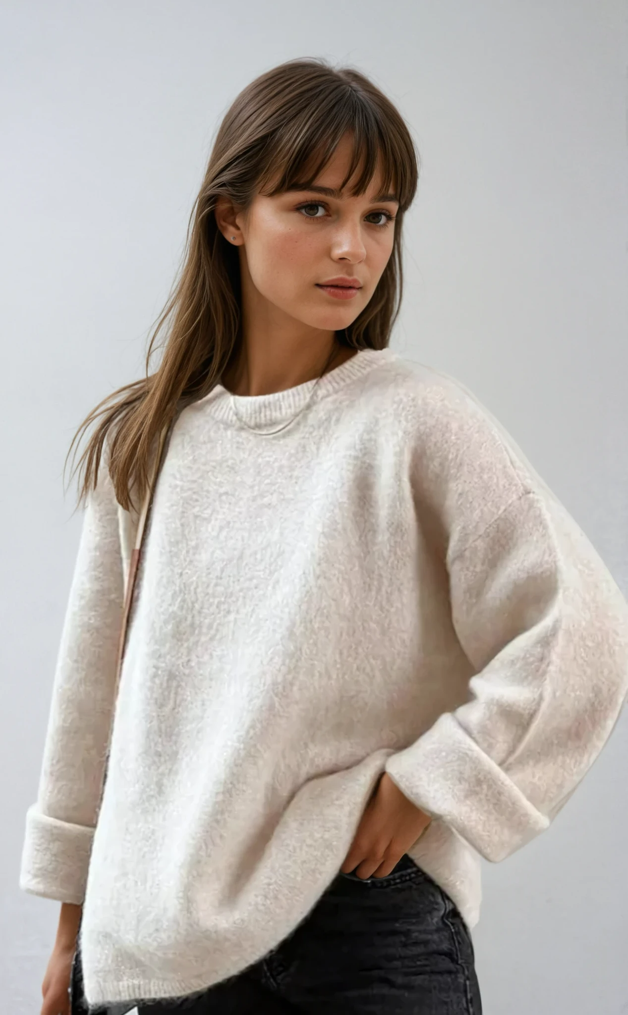 Women's Oversized Fluffy Wool Look Knit Crewneck Jumper 1
