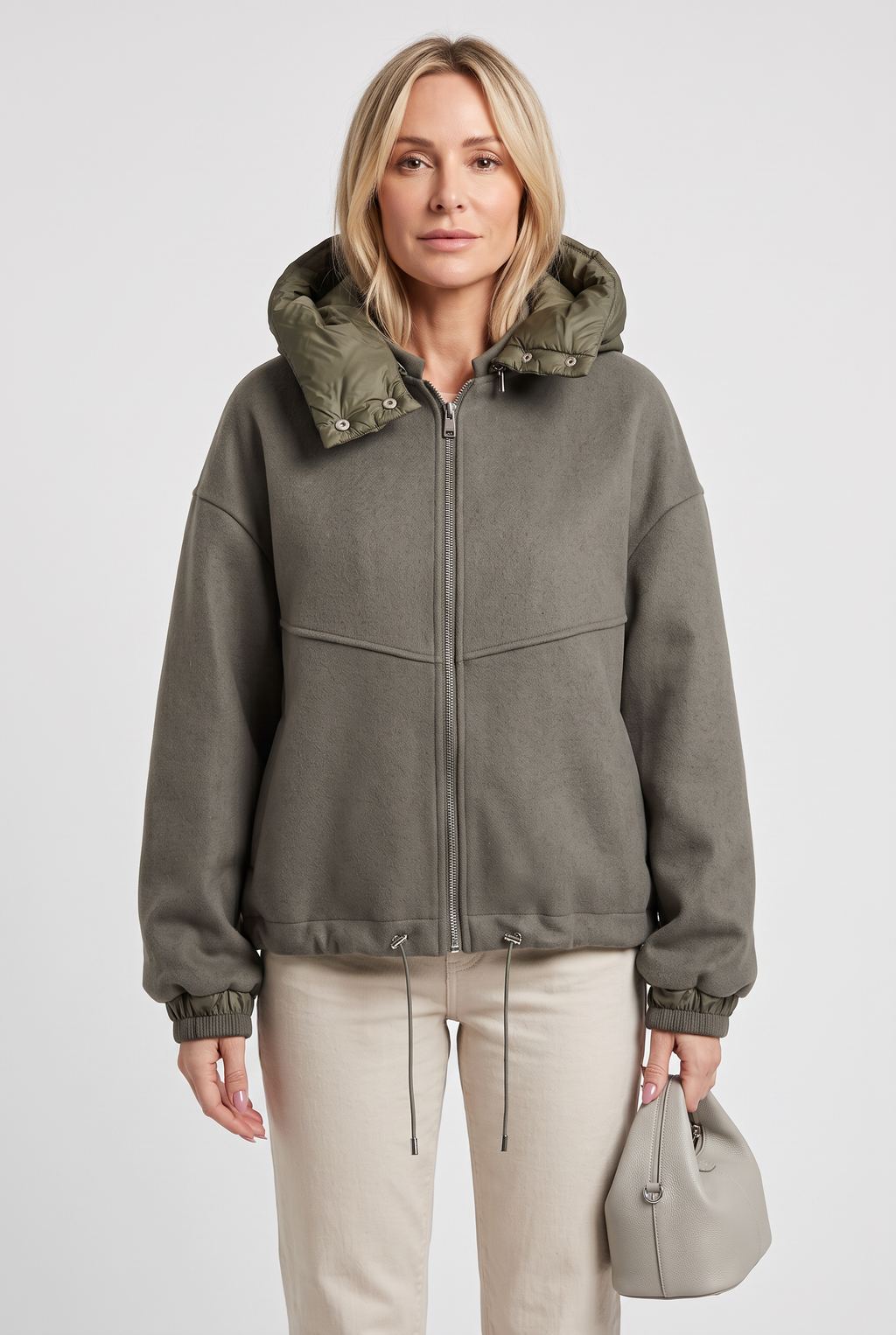 Women's Oversized Hooded Jacket with Zip Front and Drawstring Hem