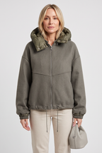 Women's Oversized Hooded Jacket with Zip Front and Drawstring Hem