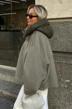 Women's Oversized Hooded Jacket with Zip Front and Drawstring Hem