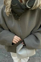 Women's Oversized Hooded Jacket with Zip Front and Drawstring Hem