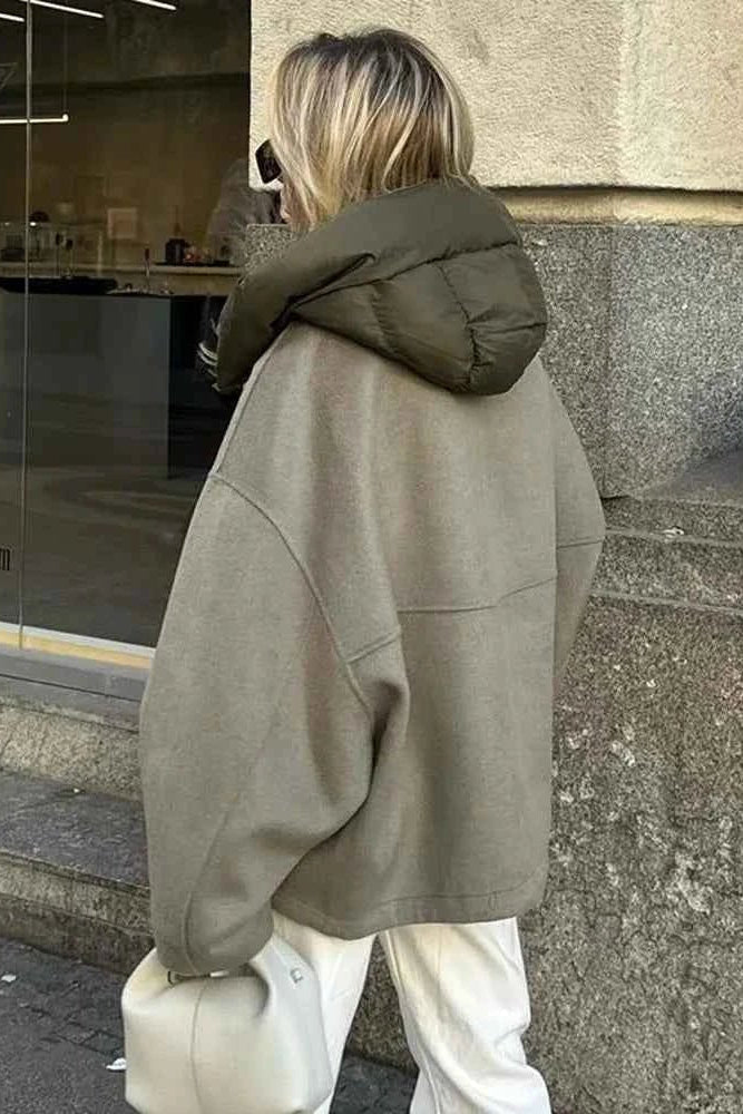 Women's Oversized Hooded Jacket with Zip Front and Drawstring Hem