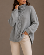 Women's Oversized Knit Turtleneck Jumper with Cable Texture